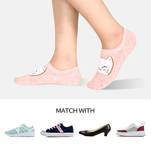 Suluia Funny Cat No Show Socks Womens Cute Animal Smiley Face Patterned Printed Non Slip Half Socks Colorful Wacky Cartoon Anime Pet Low Cut Liner Athletic Bulk Pastel Socks Gifts For Teen Girls #TOP1