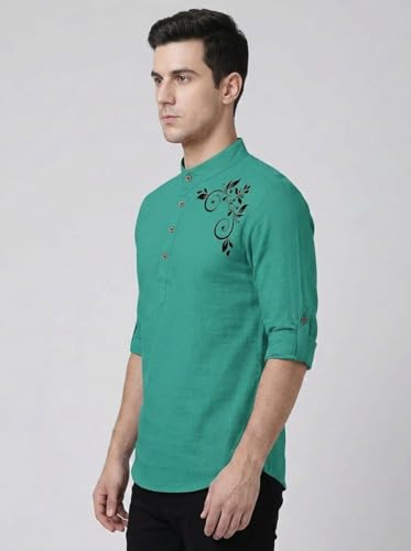 Image of DEEMOON Men's Full Sleeve Short Kurta Shirt with a Trendy Mandarin Collar Crafted from a Premium Cotton Blend for Comfort Ideal for Casual and Semi-Formal Occasions