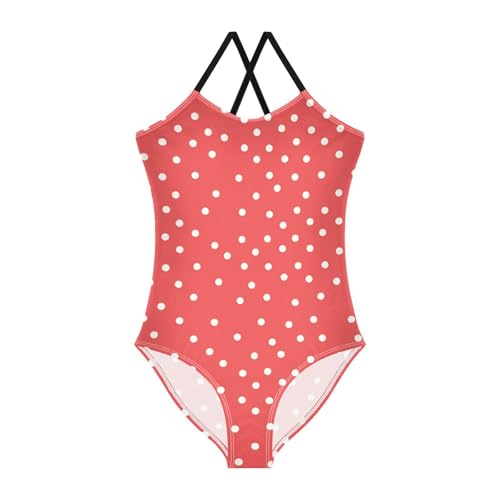 KLL Polka White Dots on Red Background Girl 1-Piece Swim Suit Beach Swimwear Adjustable Strap UPF 50+