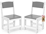 MAMIZO Kinderstuhl Holz 2er Set,ab 1 Jahr, Sitzhöhe 27 cm,Kinderstühle bis 80kg,55x30x28cm für Kinderzimmer,Sitzgruppe Kindertisch,mit Rückenlehne &...