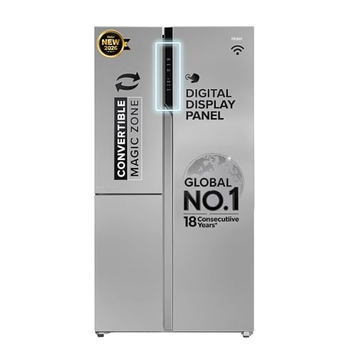 Image of Haier 598 L 3 Star Frost Free Expert Inverter Smart Sense AI enabled 3-Door Side by Side Refrigerator (HRT-683ISU1, Inox Steel, Magic Convertible Zone, Deo Fresh Technology, 2026 Model)