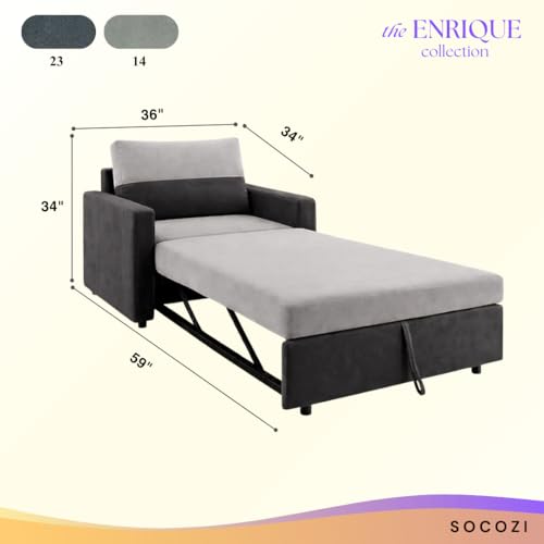 Image of SOCOZI Enrique 1 Seater Sofa Cum Bed | Soft Velvet Suede Fabric | Modern Convertible Design | Plush Comfort Seating for Living Room (Dark Gray-Light Gray)