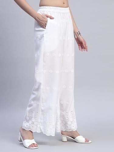 Image of SHOPPING QUEEN Women's Cotton Embroidered Chikankari Palazzo