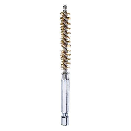 HARFINGTON Brass Bore Brush 8mm Dia 4" Long Cleaning Twisted Wire Brush with Handle 1/4" Hex Shank for Tubes, Ports, Bearings