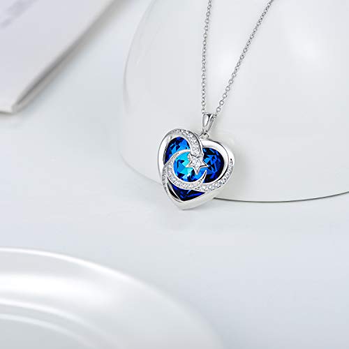 TOUPOP Heart Birthstone Necklace 925 Sterling Silver Moon and Star Pendant Necklaces Heart Crystal Jewelry Birthday Christmas Gifts Women 6