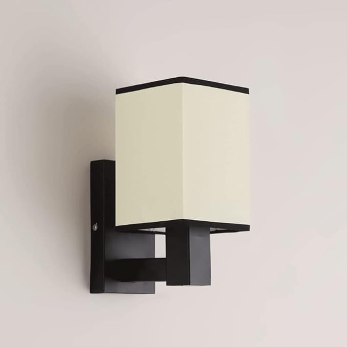 Zziyj Indoor Art Deco Wandwanden Vierkante Muurbevestiging Lamp, Stoffen Lampenkap Wandlamp Fitting E27 Socket Lighting Fitle For Woonkamer Slaapkamer Gangpad, 1-pack