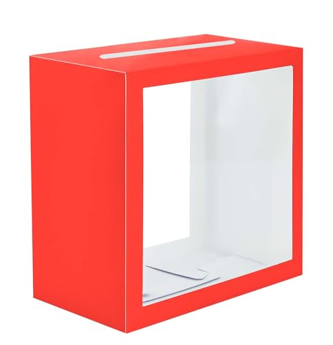 Image of SietDESEO Red Card Box for Party with Clear Window Large Gift Card Box Holder for Wedding Reception Birthday Graduation Baby Shower Raffle Ticket Box