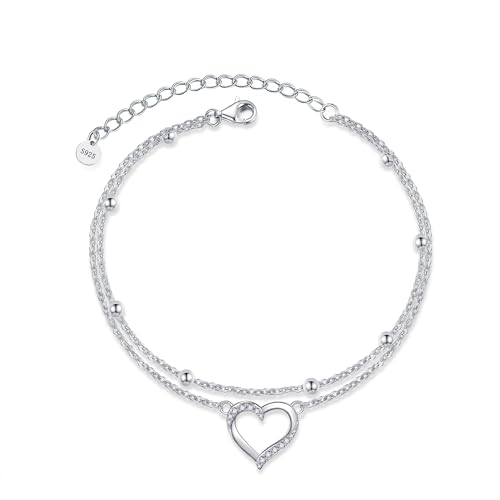 Image of POPLYKE 925 Sterling Silver Double Layered Chain Evil Eye Daisy Sunflower Butterfly Anklets for Women Holiday Beach Crystal Ankle Bracelet Dainty Evil Eye Jewelry
