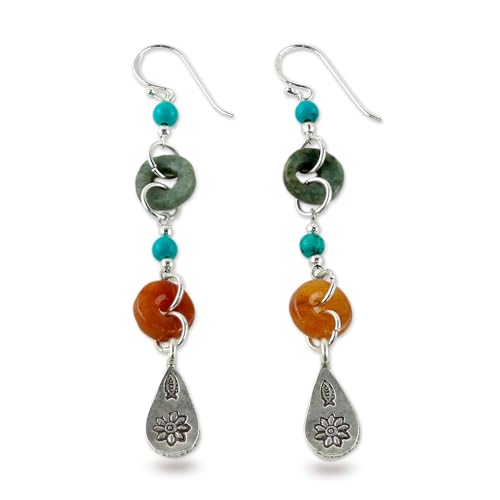 NOVICA Artisan Handcrafted Jade Silver Dangle | Turquoise Dangle | Beaded | Fine Sterling Silver | Multi Gem Earrings For Women3