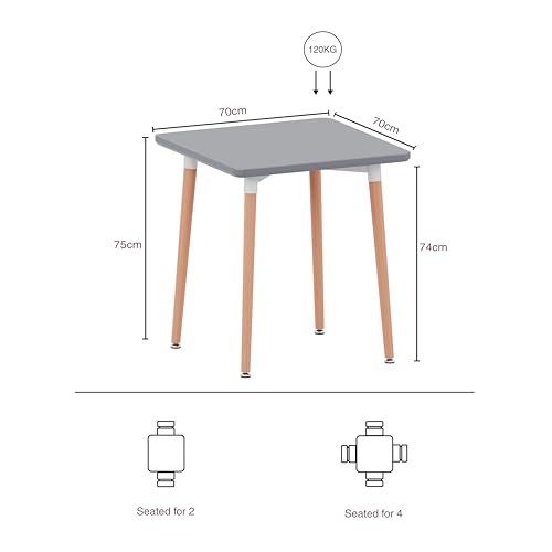 Vida Designs Batley Square Dining Table With Solid Beech Wood Legs, Modern Dining Room (Grey, 2 Seater) - Image 2