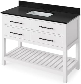 48" White Wavecrest Vanity, Black Granite Vanity Top, undermount rectangle bowl