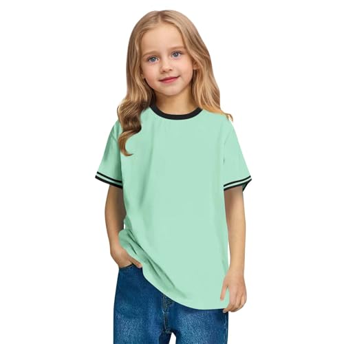 Boys Girls Short Sleeve T Shirts Kids Summer Cotton Basic Tee Crewneck Color Block Tops Fashion Blouses 3-13 Years4