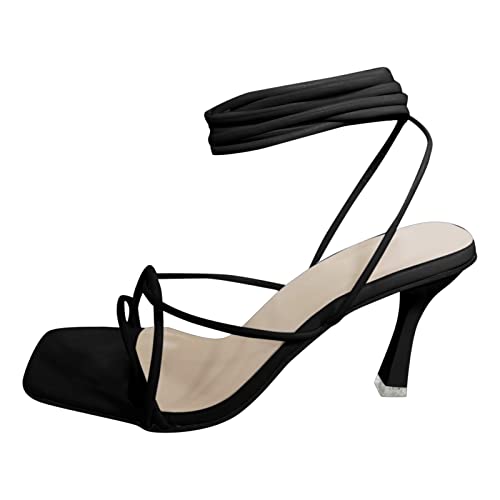 Sandales larges pour femme à talons hauts chic en dentelle noire ajourée de qualité