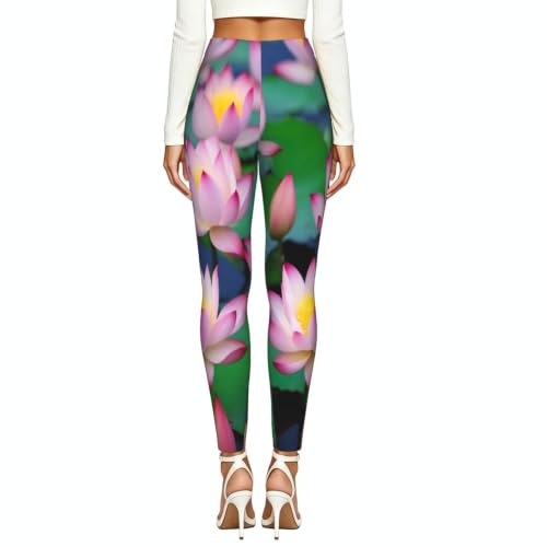 Leggings con estampado de flor de loto elásticos y opacos para mujer 4