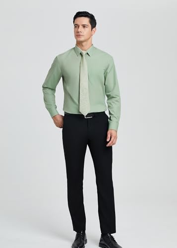 Image of HISDERN Mens Dress Shirt with Tie Pocket Square Set Classic Button Down Shirt Matching Tie Long Sleeve Shirts