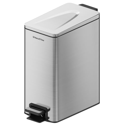 Stainless Steel Step Trash Can with Silent-Close Lid,2.1 Gallons Small Bathroom Garbage Bin with Removable Liner Bucket 8L(Brushed Gray)