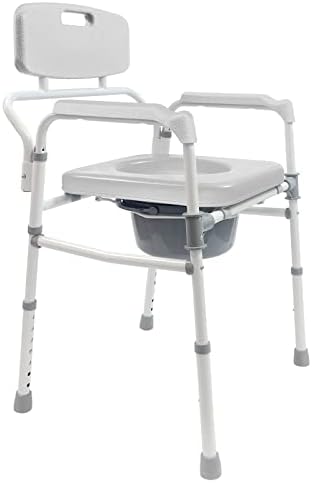 Greetmed Bedside Commode Padded Seat 3 in 1 Commode Chair for Toilet with Arms for Senior, Extra Wide Portable Toilet for Adults, Height Adjustable, Folding Toilet Chair, Up to 300 lbs