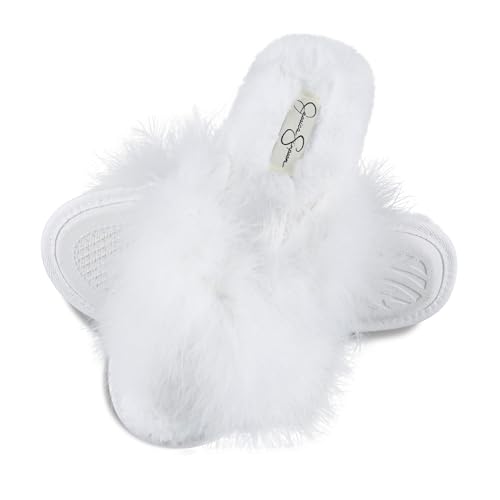 Jessica Simpson Women's Faux Feather Memory Foam Cross Slide Slipper with Anti-Slip Sole2