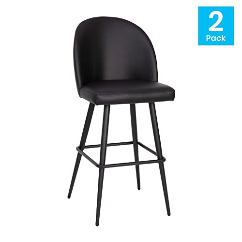 Flash Furniture Taburete de bar sin brazos LeatherSoft de 30 pulgadas, negro, paquete de 2 | Grado comercial, respaldo contorneado, respaldo alto, moderno, reposapiés integrado miniatura 4