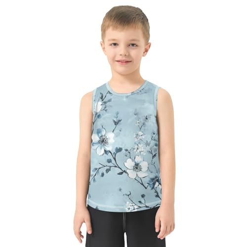 susiyo Blue Chinoiserie Flowers Boys Sleeveless Tank Top Girls Athletic T Shirt2