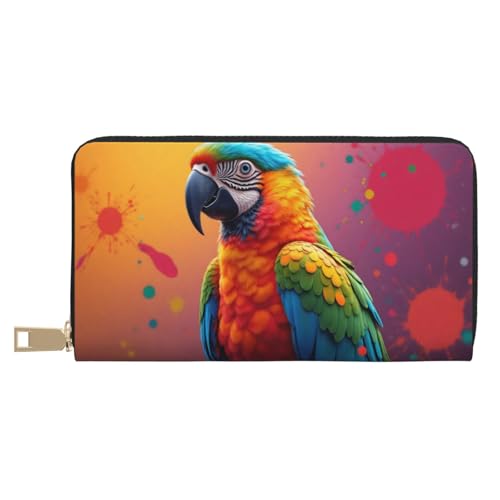 Wallet Women - Colorful Parrot-C Print Leather Wallet for Women with Zipper, Cute Bifold Long Ladies Wallets