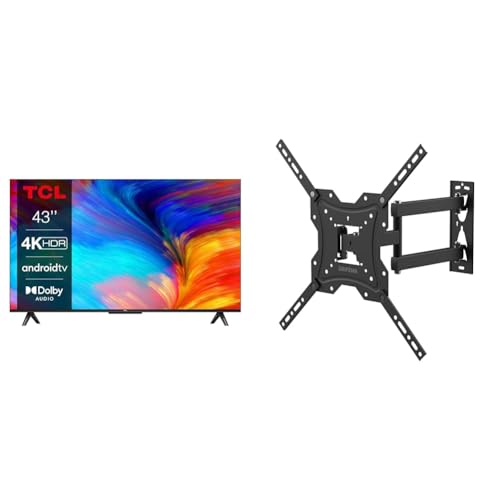 TCL 43P639K 43-inch 4K Smart TV, HDR, Ultra HD, TV Powered by Android Bezeless design & GRIFEMA GB1004 Swivel TV Wall Bracket, for 26-55 inch Screens, for Flat & Curved TV up to 30KG