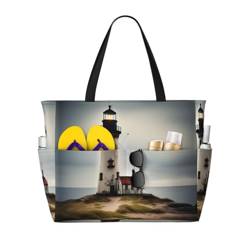 Sac à bandoulière imperméable grand format imprimé phare vintage plage été