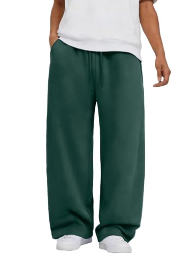 ATOFY Mens Baggy Sweatpants Wide Leg Elastic Waist Athletic Joggers Loose Lounge Pants with Pockets Green