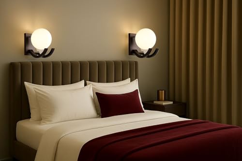 Image of BENE Dallas Wooden Indoor Modern Wall Light, E-27 Base Wall Lamp for Home Decor - Living Room, Bedroom, Dining, Hallway, Staircase, 14 cm (Wood, Pack of 2)