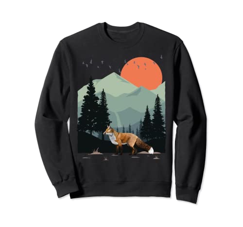 Mountain sky Sunset Pine Tree Bird flying Red Standing Fox Sweatshirt