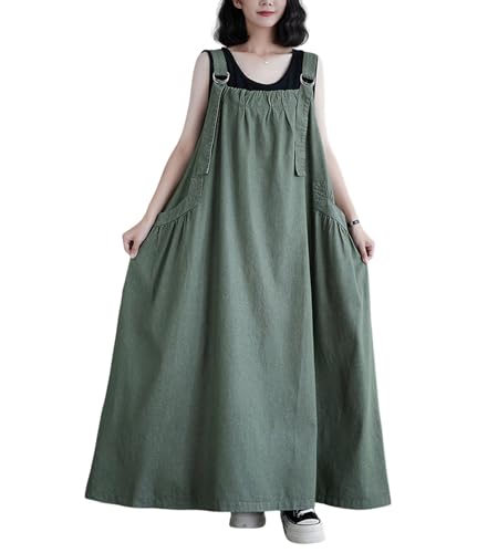 Image of Women's Casual Loose Denim Dress Sleeveless Adjustable Straps Denim Jumper Dress with Pockets