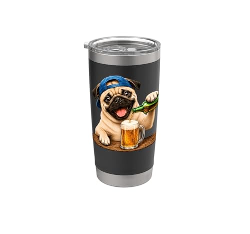 Pug Drinking Beer Funny Animal Meme Lovers Men Women Stainless Steel Insulated Tumbler