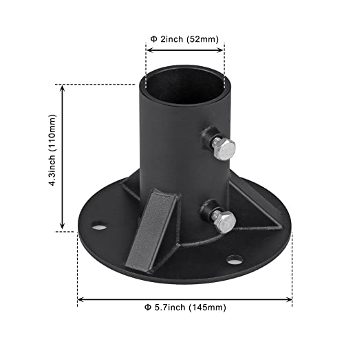 Insaga Chain Link Fence Pole Floor Flange, 2" Base Flange, Heavy Solid Fence Post Concrete Mount for Holding The Fence/Mailbox/Flag Round Posts (OD 1-7/8''), Bolts/Side Screws are Included, 2Pieces