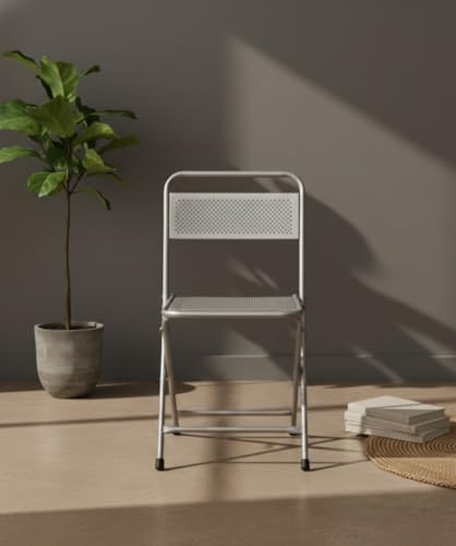 Image of Heavy-Duty Metal Folding Chair with Back Support | Portable Iron Chair for Home, Garden, and Outdoor Use | Space-Saving Collapsible Seating for Events & Dining (Silver) PF-05