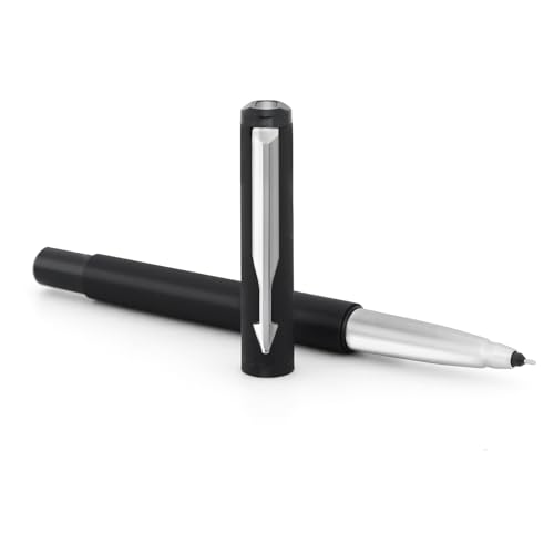 Image of Parker Vector Matte Black Chrome Trim| Roller Ball Pen| Ink Color : Blue | Corporate Gift | Elite Pen for Professionals