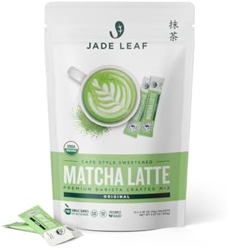 Jade Leaf Matcha Organic Latte Mix - Cafe Style Sweetened Blend - Sweet Green Tea Powder - 10ct Single Serve Stick Packs