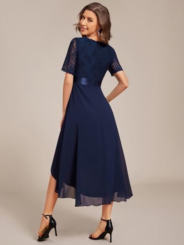 Image of Ever-Pretty Women's V Neck Lace Chiffon Half Sleeves A Line Hi-Lo Wedding Guest Dresses 04489
