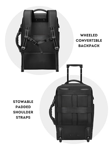 Rolling Vacuum Seal Backpack for Travel, with Hidden Pull Rod, Weight Handle, TSA Lock, Charging Port, fit 19" Laptop, Water Repellent, Carrry-on Luggage for Trip (Vacuum Pump Included)3