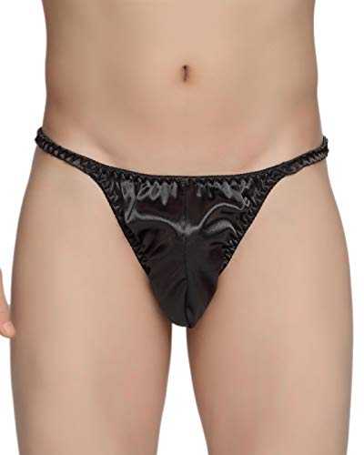 Satini Bragas de Bikini de Tanga de satén para Hombres (Negro, XXL)
