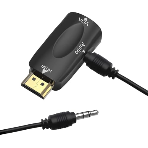 Guamar HDMI to VGA Adapter Converter with 3.5mm Audio Jack Cable for Older Monitor TV Computer Laptop PC Projector Desktop - 1080P HDMI Male to VGA Female Display Gold-Plated