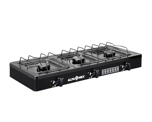 La Mejor Recopilación de Estufa de Mesa 4 Quemadores para comprar hoy. 46 Alfamex Parrilla de Gas de Mesa con 3 Quemadores - Estufa Portátil a Gas LP Color Negro - Ideal para Cocina, Campamento, Negocio o Uso Doméstico