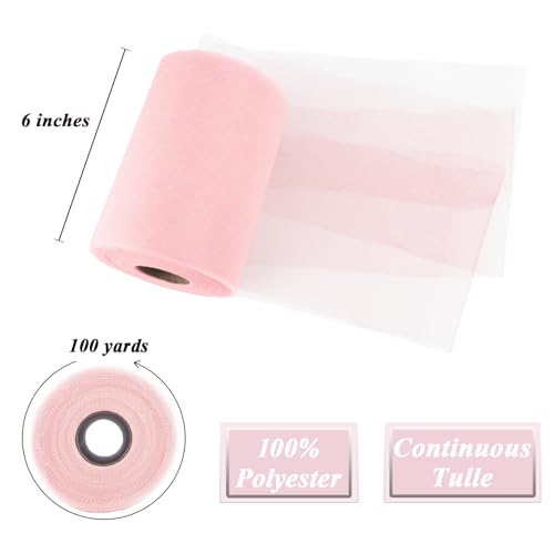 Image of Blush Tulle Fabric Roll 6 Inch x 100 Yards Tulle Ribbon
