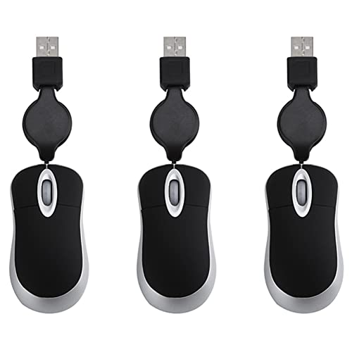 FOIJPPINP 3X Ratón con Cable RetráCtil Ratón Pequeño Y Pequeño 1600 dpi Ratones óPticos de Viaje Compactos para 98 2000 XP Vista Ve (Negro)