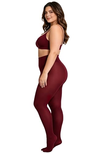 Image of HeyUU Plus Size High Waist 80D Semi-Opaque Tights, XL-4XL | Curvy Fit, No-Roll Waist, Soft Stretch, Smooth Coverage, Comfortable Everyday Wear