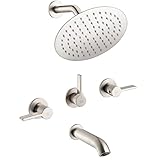 POP SANITARYWARE 3 Handle Tub and Shower Faucet Set Brushed Nickel Bathtub Faucet Set with Tub Spout, Tub and Shower Trim Kit with Valve