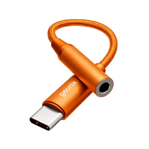Image of Geonix Befit AX7 Type-C to 3.5mm AUX Female Converter, MIC & Audio Support, Smart DAC Chip, Plug & Play, 13cm Cable (Cosmic Orange)