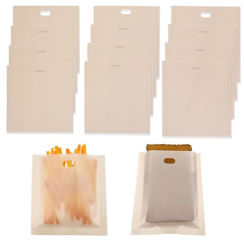 Nogeqi Paquete de 12 bolsas reutilizables para tostadora, lavables, antiadherentes, resistentes al calor, 3 tamaños, para tostadoras de pollo, tostadoras de queso a la parrilla, sándwich, panini