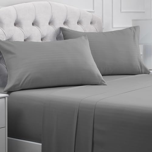 Mellanni Queen Sheets Set - 4 PC Iconic Collection Bedding - Hotel Luxury, Extra Soft, Cooling Bed Sheets - Wrinkle, Fade, Stain Resistant (Queen, Striped Gray/Silver)