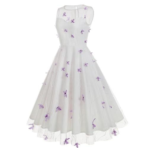 Image of IDOPIP Women's Elegant 3D Butterfly /Heart /Cherry Print Mesh Dress 1950s Vintage Formal Prom Party Wedding Guest Swing Dress