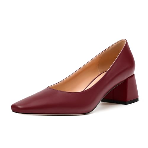Women’s Pumps, Chunky Low Block Heels Square Closed Toe Dress Pumps Shoes for Women